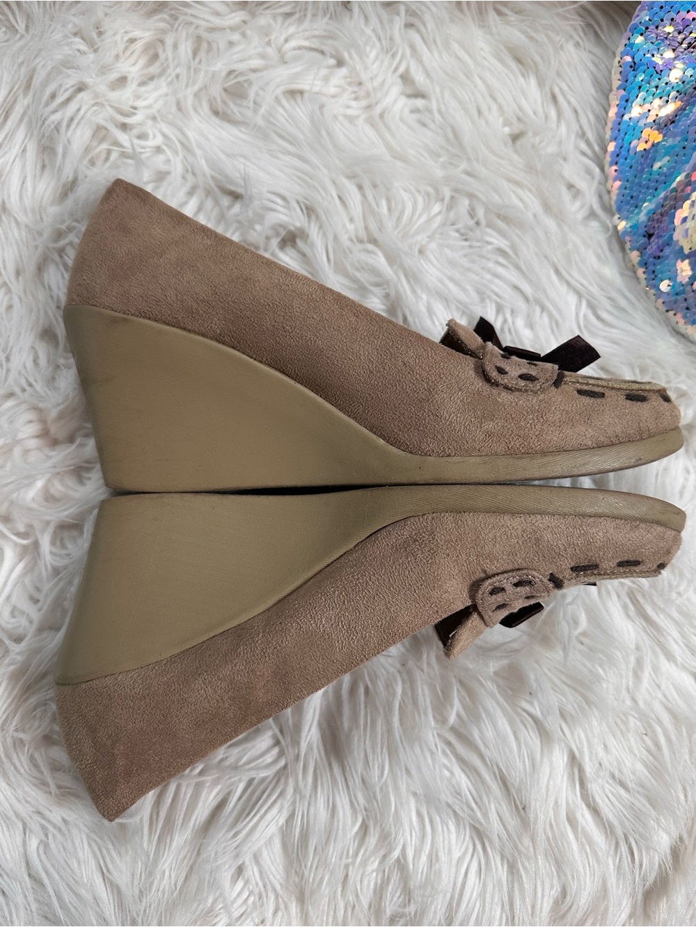 Highlights • Vintage Y2K Wedge Loafers Ribbon Moccasins - Picture 9 of 12